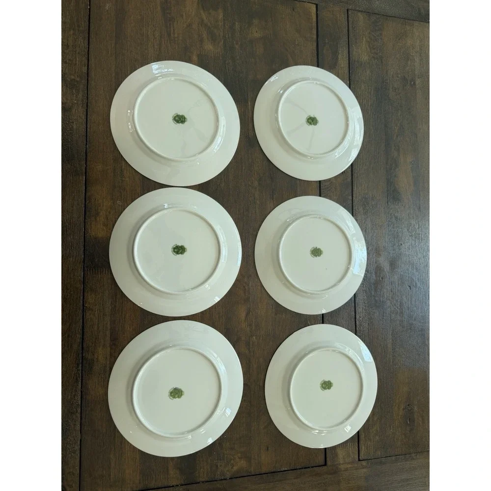 Josef Kuba Vintage Western Germany Fruit Plates Set of 6 Gold Trim Porcelain 8